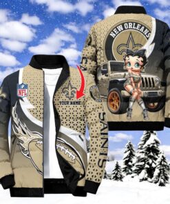NFL New Orleans Saints Puffer Jacket Betty Boop, New Orleans Saints Apparel NFL New Orleans Saints Puffer Jacket Betty Boop, New Orleans Saints Apparel