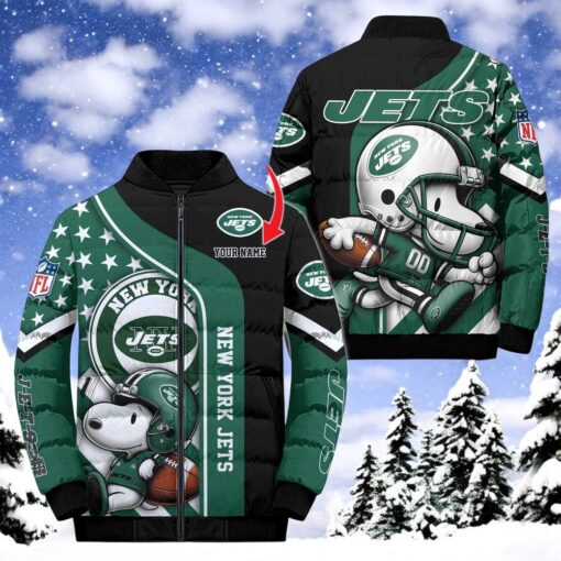 NFL New York Jets Puffer Jacket Snoopy Customized Jacket, Jets Team Gifts