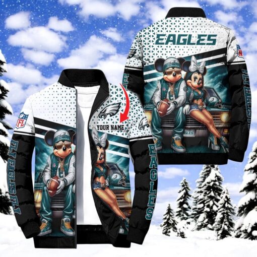 NFL Philadelphia Eagles Puffer Jacket Mickey Minnie Jacket, Eagles Fan Shirt