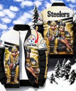 NFL Pittsburgh Steelers Puffer Jacket Mickey Minnie Jacket, Pittsburgh Steelers Fan Shirt