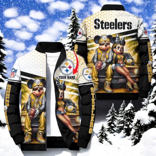 NFL Pittsburgh Steelers Puffer Jacket Mickey Minnie Jacket, Pittsburgh Steelers Fan Shirt
