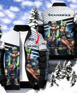 NFL Seattle Seahawks Puffer Jacket Mickey Minnie Jacket, Seattle Seahawks Team Gifts