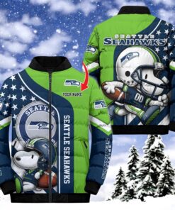NFL Seattle Seahawks Puffer Jacket Snoopy Customized Jacket, Seattle Seahawks Unique Gifts