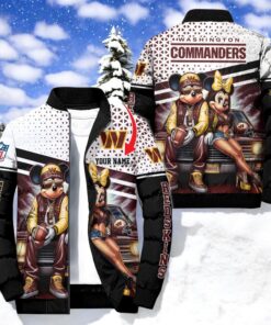 NFL Washington Commanders Puffer Jacket Mickey Minnie Jacket, Washington Commanders Apparel NFL Washington Commanders Puffer Jacket Mickey Minnie Jacket, Washington Commanders Apparel