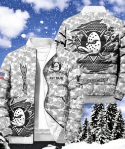 NHL Anaheim Ducks Special Camo Honor Veterans Puffer Jacket, Hockey Team Design Jacket, Anaheim Ducks Unique Gifts