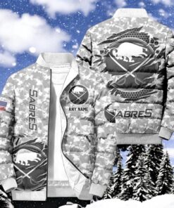 NHL Buffalo Sabres Special Camo Honor Veterans Puffer Jacket, Hockey Team Design Jacket, Sabres Gifts for Fans