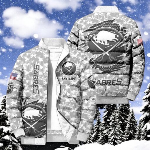 NHL Buffalo Sabres Special Camo Honor Veterans Puffer Jacket, Hockey Team Design Jacket, Sabres Gifts for Fans