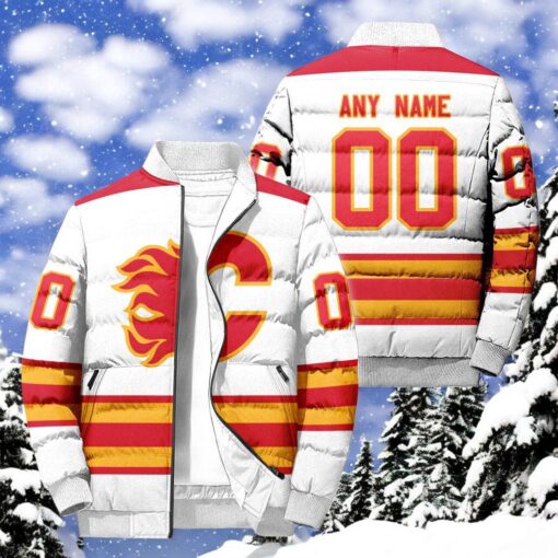 NHL Calgary Flames Hockey Team Personalized Away New Puffer Jacket, Calgary Flames Gifts