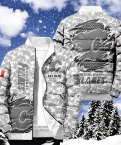 NHL Calgary Flames Special Camo Honor Veterans Puffer Jacket, Hockey Team Design Jacket, Calgary Flames Fan Shirt