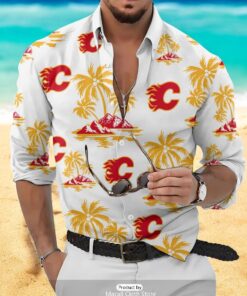 NHL Calgary Flames Special Hawaiian Design Long Sleeve Hawaiian Shirt