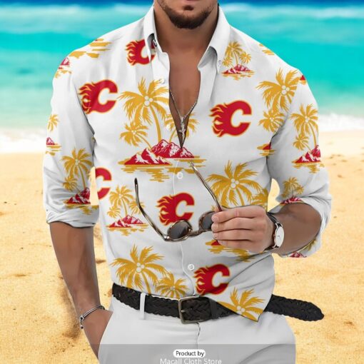 NHL Calgary Flames Special Hawaiian Design Long Sleeve Hawaiian Shirt