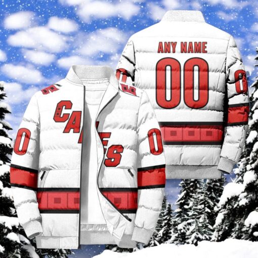 NHL Carolina Hurricanes Hockey Team Personalized Away New Puffer Jacket, Hurricanes Apparel