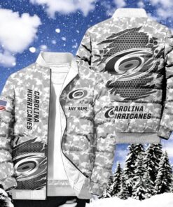NHL Carolina Hurricanes Special Camo Honor Veterans Puffer Jacket, Hockey Team Design Jacket, Hurricanes Clothing