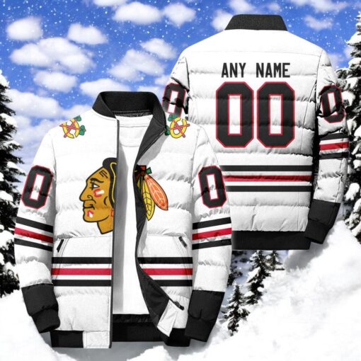 NHL Chicago Blackhawks Hockey Team Personalized Away New Puffer Jacket, Chicago Blackhawks Unique Gifts