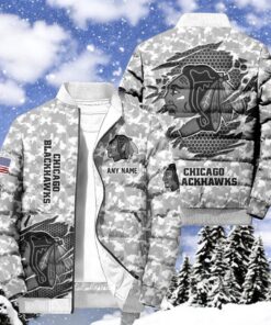 NHL Chicago Blackhawks Special Camo Honor Veterans Puffer Jacket, Hockey Team Design Jacket, Blackhawks Merchandise