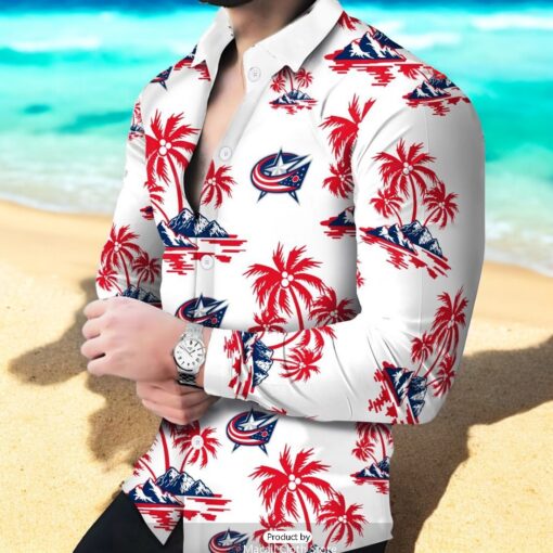 NHL Columbus Blue Jackets Special Hawaiian Design Long Sleeve Hawaiian Shirt