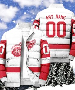 NHL Detroit Red Wings Hockey Team Personalized Away New Puffer Jacket, Red Wings Gifts NHL Detroit Red Wings Hockey Team Personalized Away New Puffer Jacket, Red Wings Gifts