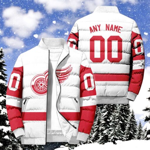 NHL Detroit Red Wings Hockey Team Personalized Away New Puffer Jacket, Red Wings Gifts