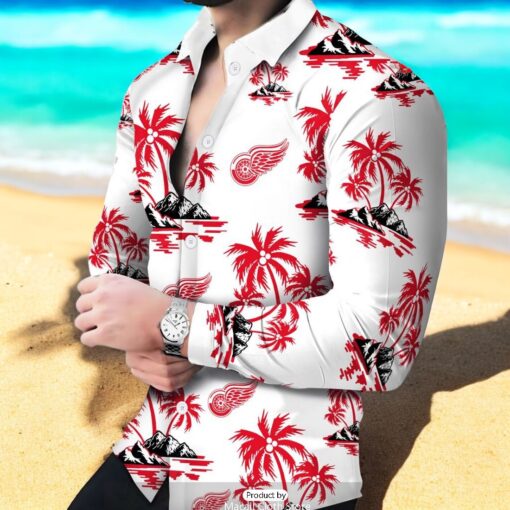 NHL Detroit Red Wings Special Hawaiian Design Long Sleeve Hawaiian Shirt
