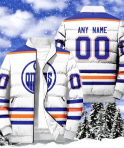 NHL Edmonton Oilers Hockey Team Personalized Away New Puffer Jacket, Edmonton Oilers Apparel