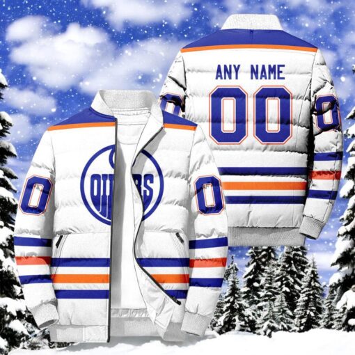 NHL Edmonton Oilers Hockey Team Personalized Away New Puffer Jacket, Edmonton Oilers Apparel