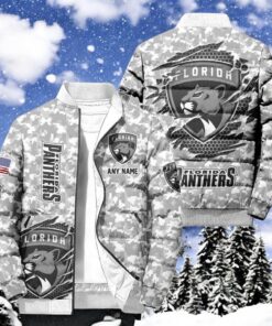 NHL Florida Panthers Special Camo Honor Veterans Puffer Jacket, Hockey Team Design Jacket, Panthers Clothing NHL Florida Panthers Special Camo Honor Veterans Puffer Jacket, Hockey Team Design Jacket, Panthers Clothing