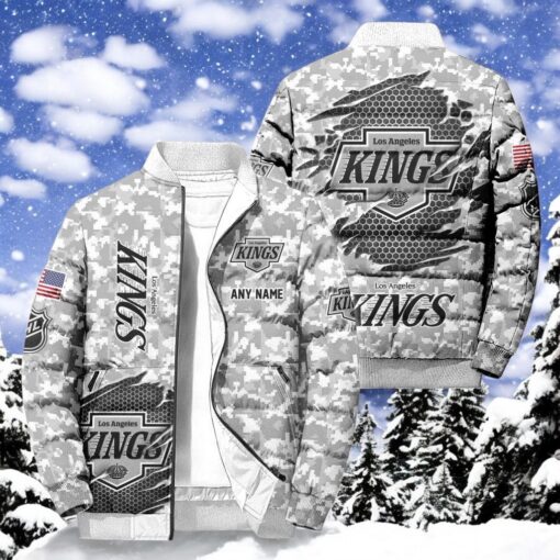 NHL Los Angeles Kings Special Camo Honor Veterans Puffer Jacket, Hockey Team Design Jacket, Los Angeles Kings Shirt