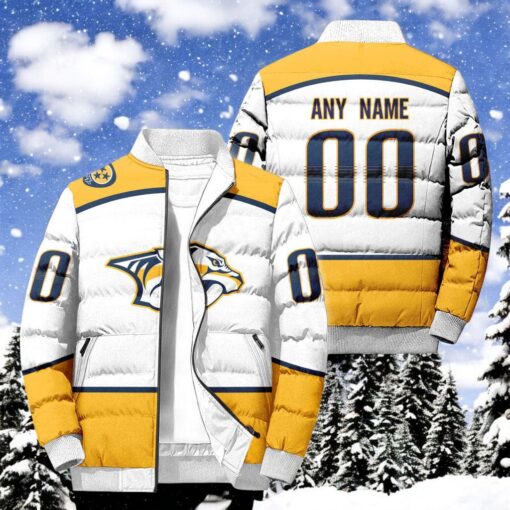 NHL Nashville Predators Hockey Team Personalized Away New Puffer Jacket, Nashville Predators Fan Shirt for Sale