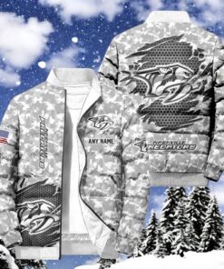 NHL Nashville Predators Special Camo Honor Veterans Puffer Jacket, Hockey Team Design Jacket, Predators Gear
