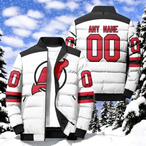 NHL New Jersey Devils Hockey Team Personalized Away New Puffer Jacket, New Jersey Devils Team Gifts