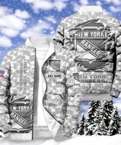 NHL New York Rangers Special Camo Honor Veterans Puffer Jacket, Hockey Team Design Jacket, Rangers Team Gifts