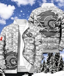 NHL Ottawa Senators Special Camo Honor Veterans Puffer Jacket, Hockey Team Design Jacket, Ottawa Senators Apparel