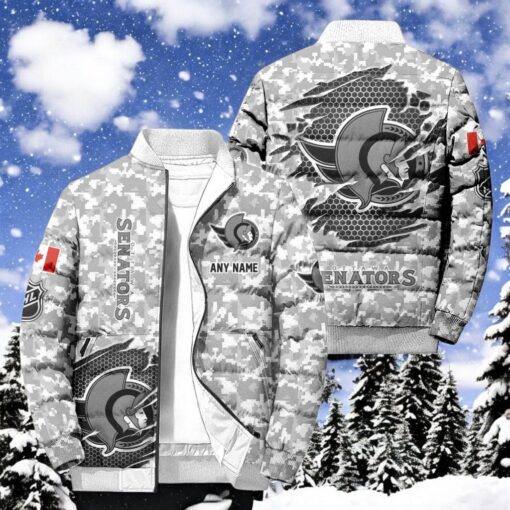 NHL Ottawa Senators Special Camo Honor Veterans Puffer Jacket, Hockey Team Design Jacket, Ottawa Senators Apparel