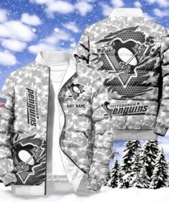 NHL Pittsburgh Penguins Special Camo Honor Veterans Puffer Jacket, Hockey Team Design Jacket, Pittsburgh Penguins Fan Shirt