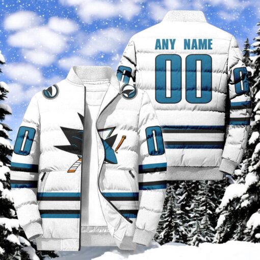 NHL San Jose Sharks Hockey Team Personalized Away New Puffer Jacket, San Jose Sharks Shirt