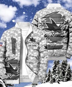 NHL San Jose Sharks Special Camo Honor Veterans Puffer Jacket, Hockey Team Design Jacket, Sharks Merch NHL San Jose Sharks Special Camo Honor Veterans Puffer Jacket, Hockey Team Design Jacket, Sharks Merch