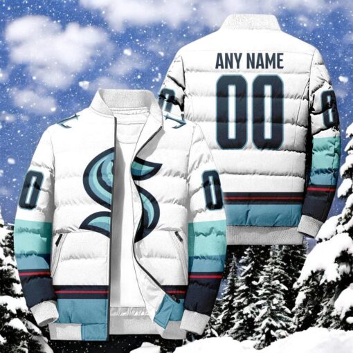 NHL Seattle Kraken Hockey Team Personalized Away New Puffer Jacket, Kraken Gifts for Fans