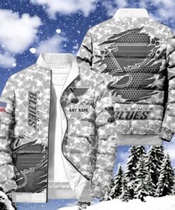 NHL St. Louis Blues Special Camo Honor Veterans Puffer Jacket, Hockey Team Design Jacket, Blues Gifts for Fans