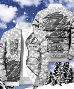 NHL Tampa Bay Lightning Special Camo Honor Veterans Puffer Jacket, Hockey Team Design Jacket, Tampa Bay Lightning Team Gifts