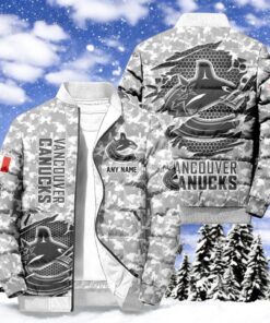 NHL Vancouver Canucks Special Camo Honor Veterans Puffer Jacket, Hockey Team Design Jacket, Vancouver Canucks Gifts for Fans