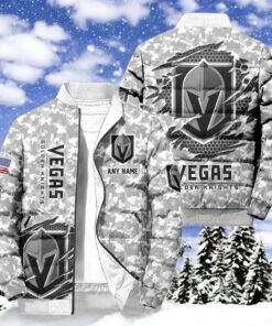 NHL Vegas Golden Knights Special Camo Honor Veterans Puffer Jacket, Hockey Team Design Jacket, Vegas Golden Knights Merch