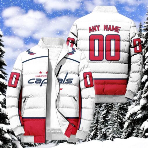 NHL Washington Capitals Hockey Team Personalized Away New Puffer Jacket, Washington Capitals Fan Shirt for Sale