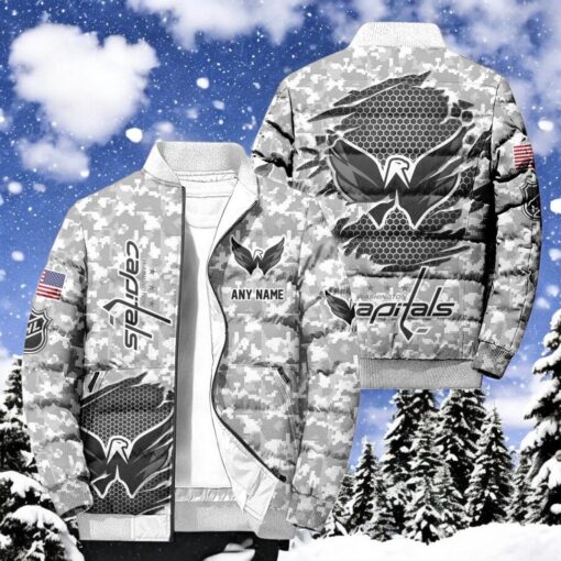 NHL Washington Capitals Special Camo Honor Veterans Puffer Jacket, Hockey Team Design Jacket, Washington Capitals Shirt