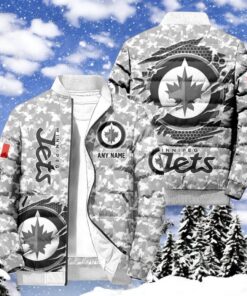 NHL Winnipeg Jets Special Camo Honor Veterans Puffer Jacket, Hockey Team Design Jacket, Jets Gifts