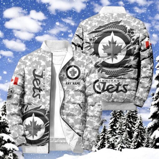 NHL Winnipeg Jets Special Camo Honor Veterans Puffer Jacket, Hockey Team Design Jacket, Jets Gifts