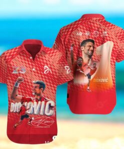 Novak Djokovic 23 Champions Grand Slam Signatures Luxury Red Hawaiian Shirt
