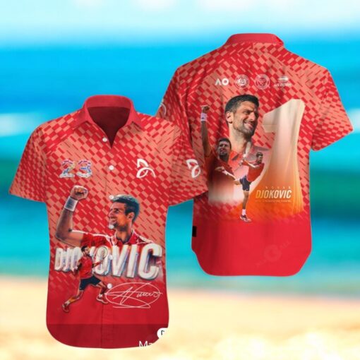 Novak Djokovic 23 Champions Grand Slam Signatures Luxury Red Hawaiian Shirt