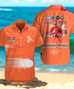 Novak Djokovic 23 Champions Grand Slam Signatures Orange Hawaiian Shirt