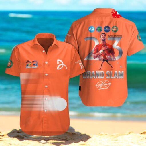 Novak Djokovic 23 Champions Grand Slam Signatures Orange Hawaiian Shirt