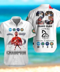 Novak Djokovic 23 Champions Grand Slam Signatures White Hawaiian Shirt